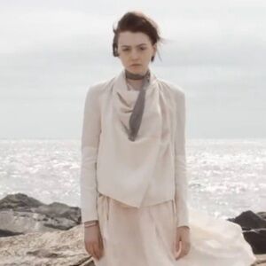 Laura Siegel Hemp Tencel Blend Draped Waterfall Jacket Mixed Media Natural Small